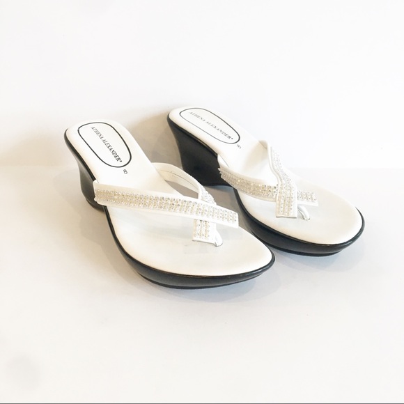 Athena Alexander | Shoes | Athena Alexander Roxi White Wedge Sandal Crystal  Rhinestone Slip On Size 8 | Poshmark